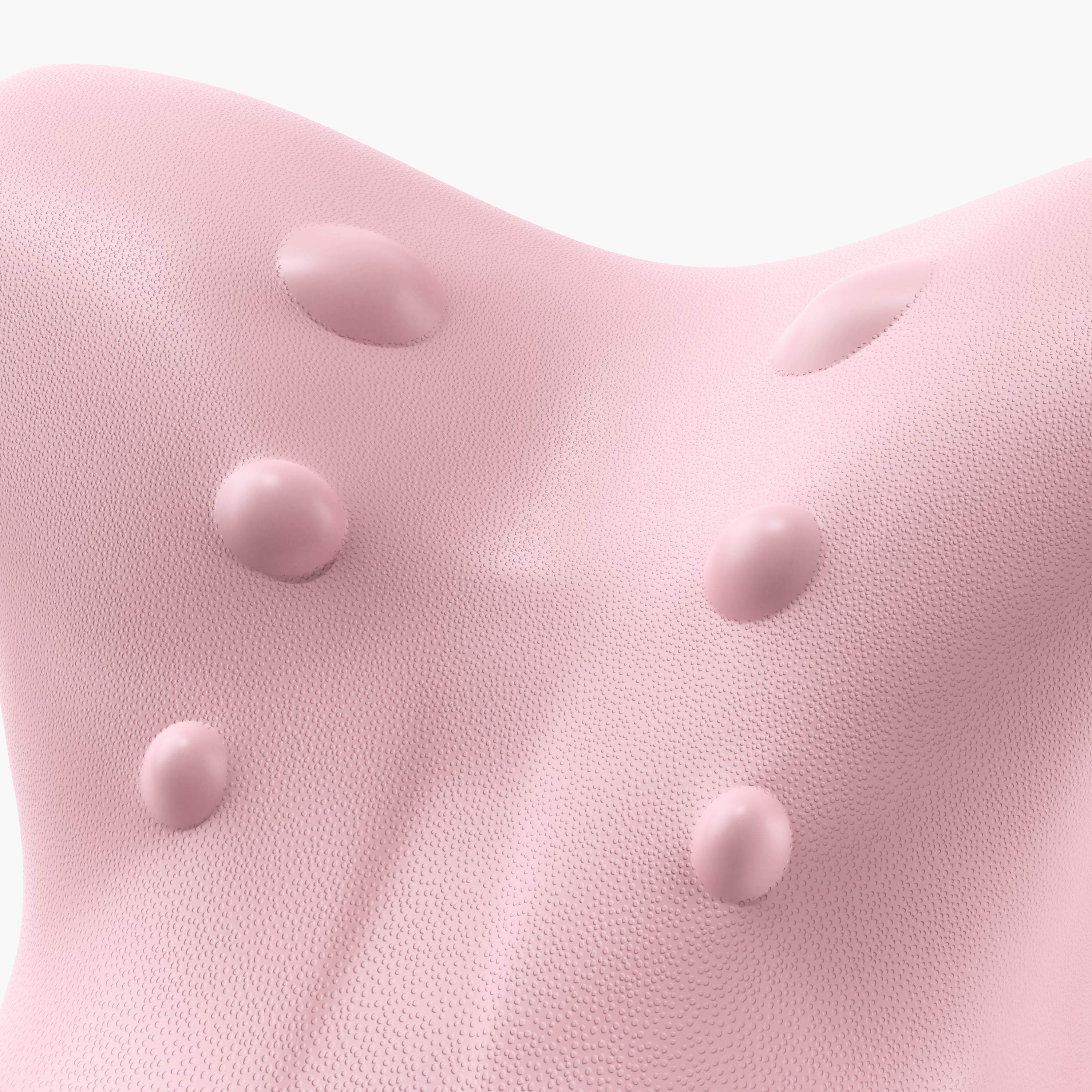 Juno by Nomisk. A pink cervical traction pillow that instantly relieves neck pain. Relieve tension, improve sleep, posture and blood flow by using Juno to stretch out your neck. Shown here as closeup.